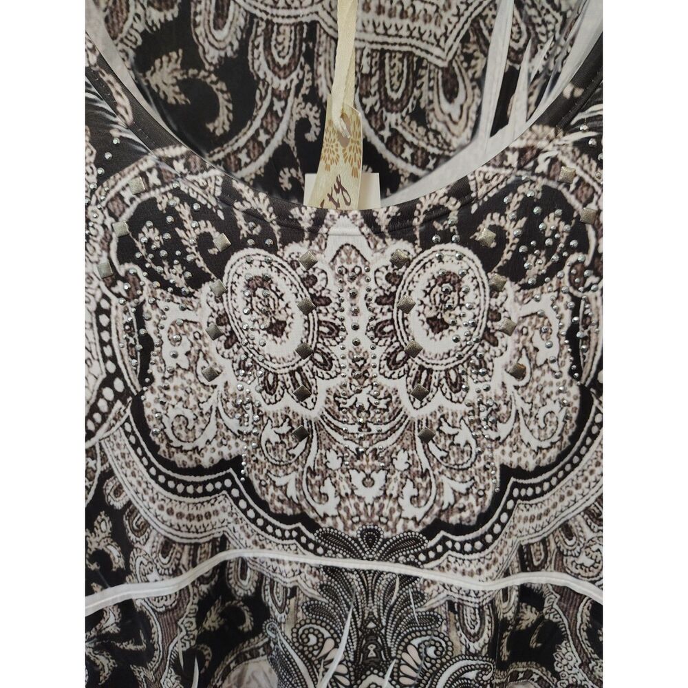 NEW World Unity XS Paisley Boho Midi Dress Studded Rhinestone Sleeveless Stretch - Picture 4 of 7